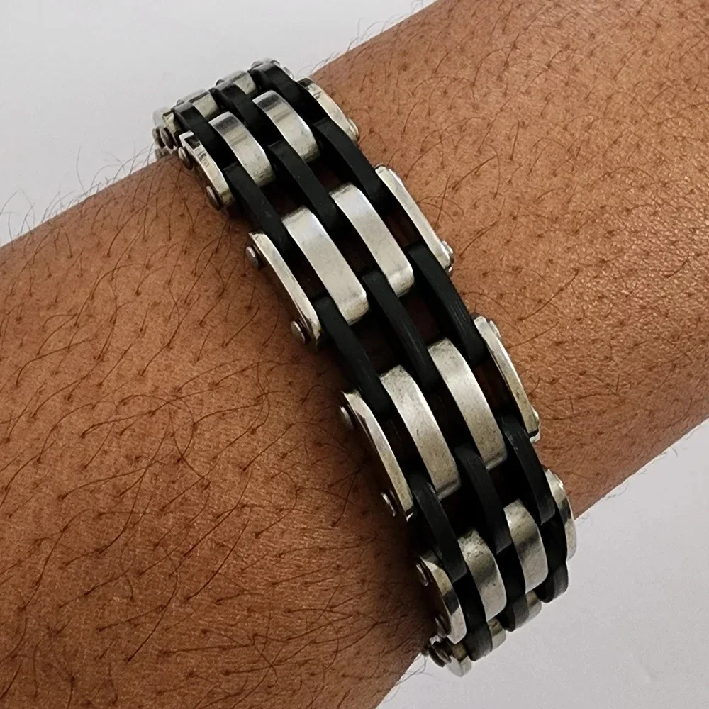 Silver& Black Metal Biker Bracelet